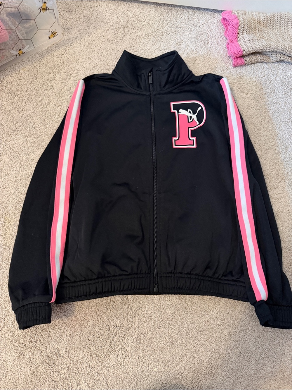 Puma Kids Black Track two piece Jacket and skirt with Pink Stripe & P Patch
